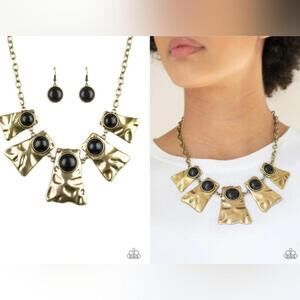 Paparazzi Cougar Brassy Gold Tone Necklace and Earrings Jewelry Set NWT